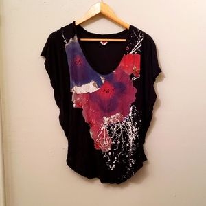 Free People flower print blouse with butterfly sleeves, small, S